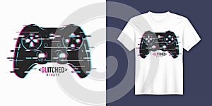 Stylish t-shirt and apparel trendy design with glitchy gamepad,