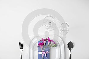 Stylish table setting on white background