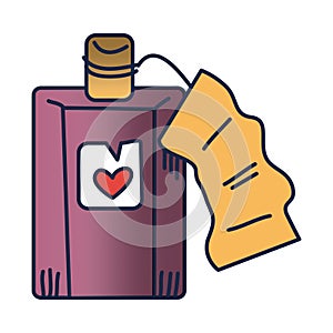 Stylish tattoo art drawing in shape of favourite perfume with heart in middle