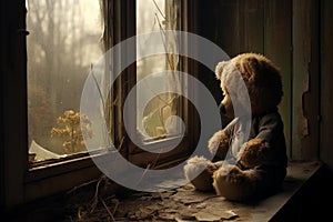 Stylish Teddy bear window. Generate Ai