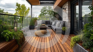 Stylish Terrace with Wood Deck Flooring