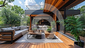 Stylish Terrace with Wood Deck Flooring