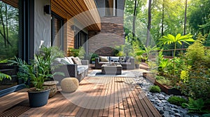 Stylish Terrace with Wood Deck Flooring