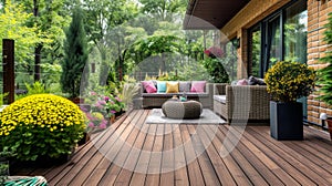 Stylish Terrace with Wood Deck Flooring