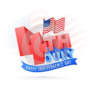 Stylish text 4th of July on waving flag background, Happy Independence Day celebration concept.