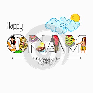 Stylish text for Happy Onam celebration.