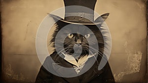 Stylish Tintype Photography: 19th Century Cat In Top Hat