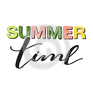 Stylish typography slogan design `Summer time` sign. Summer vibes.