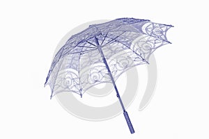 stylish umbrella used in wedding and arti with purple lace on white background