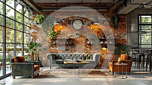 Stylish Urban Loft with Exposed Brick and Trendy Furniture