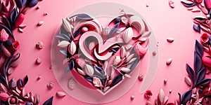 Stylish Valentine Artistic Heart Illustration on Pink
