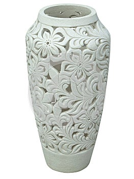 Stylish vase with floral pattern decoration isolated over white