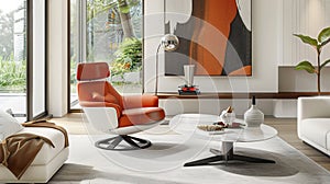 Stylish, versatile living room with modern swivel chair, Ai generative
