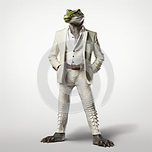 Stylish White Alligator In Suit: A Unique Fashion Statement