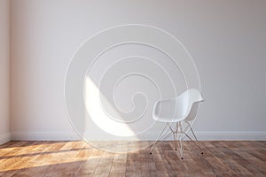 Stylish White Chair In Minimalist Style Interior photo
