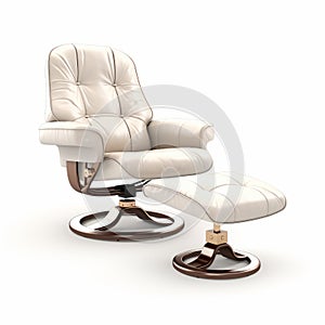 Stylish White Leather Recliner And Ottoman - Danish Golden Age Inspired