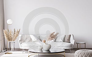 Stylish white modern living room interior, home decor