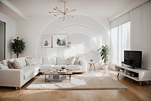 Stylish white modern living room interior, home decor, ,