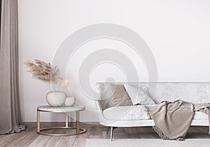 Stylish white modern living room interior, home decor photo