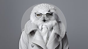 Stylish White Owl In Glasses: A Unique Blend Of Nick Knight And Eiko Ojala