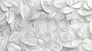 Stylish white texture background with leafy design elements