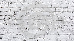 Stylish Whitewashed Old Brick Wall Surface. Grungy Shabby Uneven Painted Plaster. Whiten Facade Background. Designer photo