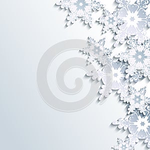 Stylish winter background, abstract 3d snowflake