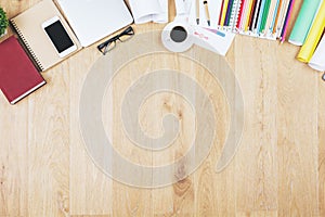 Stylish wooden desktop with objects