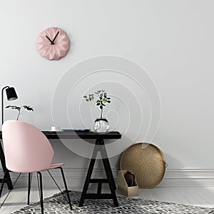 Stylish workplace with a pink chair