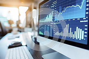 Stylish workspace with desktop computer and graphs