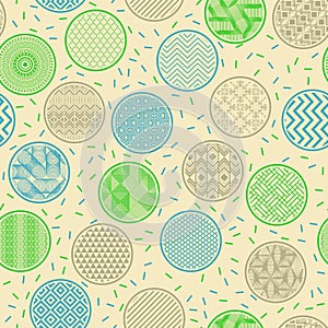 Stylish wrapping paper swatch geometric seamless ornament. Circular shapes with oriental