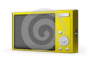 Stylish yellow compact pocket digital camera isolated on white background