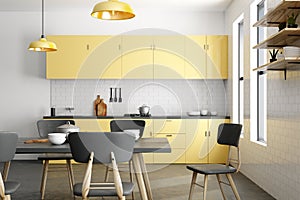 Stylish yellow kitchen interior