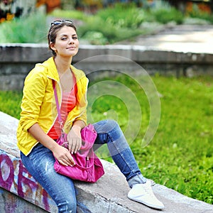Stylish young girl portrait outdoor