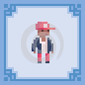 Stylish young man. Pixel art character. Vector illustration