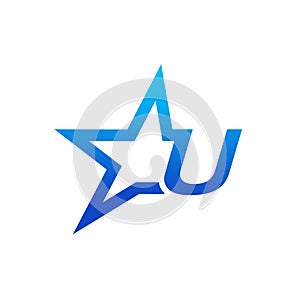 Stylist Illustration Initial U Blue Star Logo