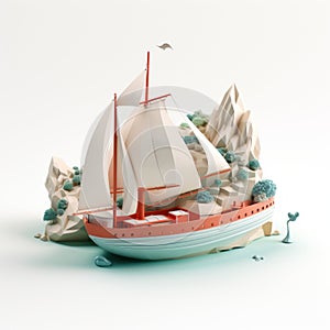 Stylistic 3d Sailboat Illustration On White Background