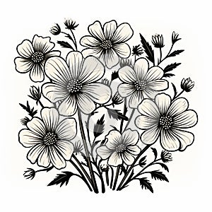 Stylistic Black And White Drawings Of Bouquet Flowers