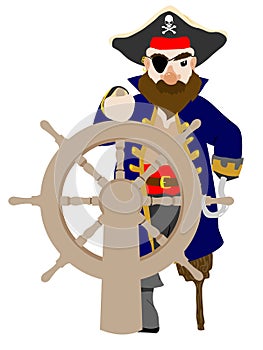 Stylistic Male Pirate gripping wooden wheel