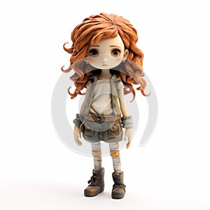 Stylistic Manga Doll With Red Curly Hair - Adventure Themed Figurine