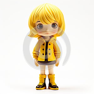 Stylistic Manga Doll: Ultra Detailed Yellow Figurine With Short Hair