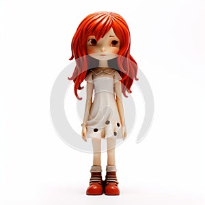 Stylistic Manga Figurine: Orange Haired Girl In White Dress
