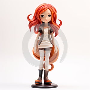 Stylistic Manga Figurine Red Haired Girl In Dress And White Shirt