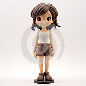 Stylistic Manga Girl Figurine In Tan Shorts And White Blouse