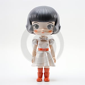 Stylistic Manga Inspired White Doll Toy In Orange Outfit