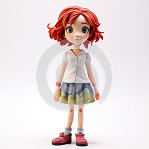 Stylistic Manga Toy Girl With Red Hair - Hyper-detailed Figurine Cartoon