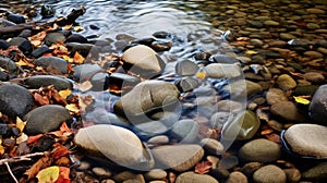 Stylistic Nature Scenes: River Stones With Fall Leaves