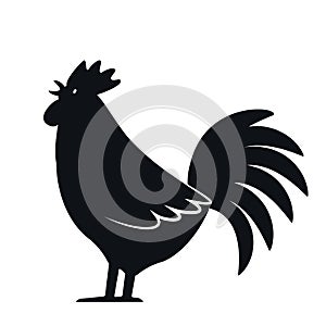 Stylistic silhouette of a rooster crowing. black logo template