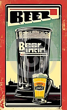 Stylization of retro poster for beer on old paper texture.