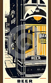 Stylization of retro poster for beer on old paper texture.